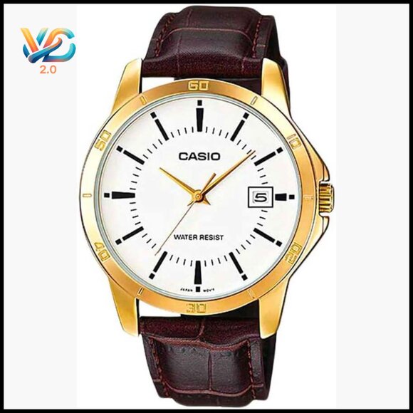 Men's Vintage Quartz Watch with Leather Strap Deployment Clasp Water Resistant
